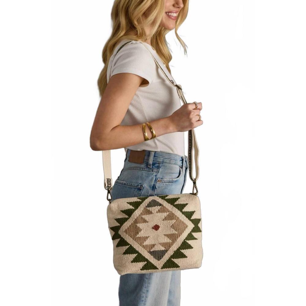 NEW PANACHE APPAREL women's western aztec cotton crossbody bag in cream/green/ta